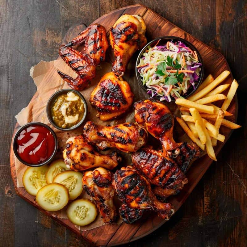 MAD ROOSTA grilled chicken and sides spread
